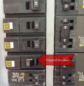breaker in a panel that is in the tripped position